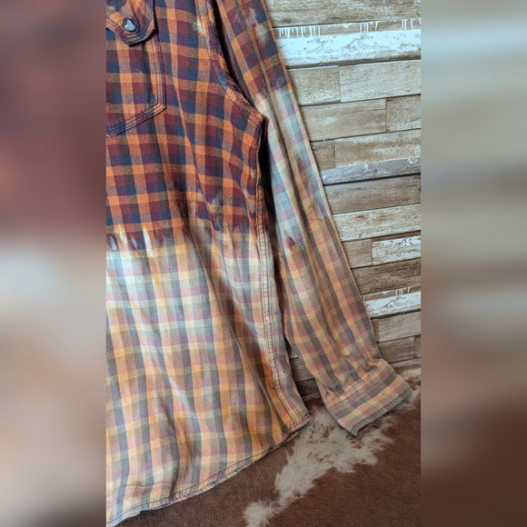 Def Leppard Upcycled Dip Dye Bleach Flannel Shirt - Picture 15 of 15